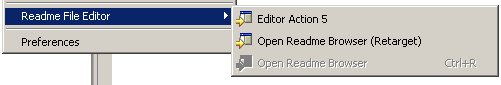 Readme File Editor menu with actions enabled
