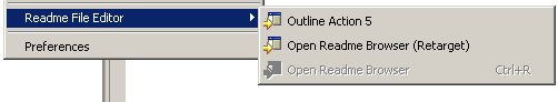 Readme File Editor menu with renamed action