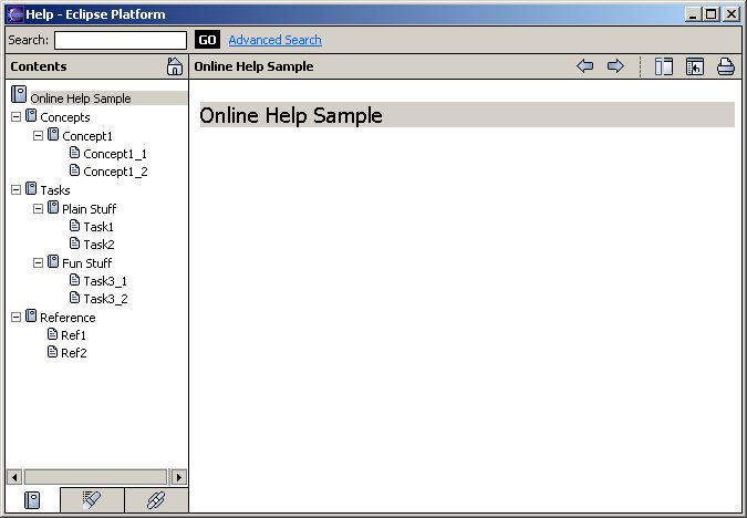 On-line help browser with sample book structure