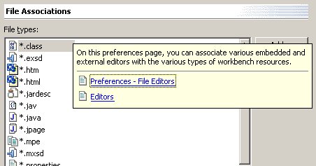 File associations dialog with infopop