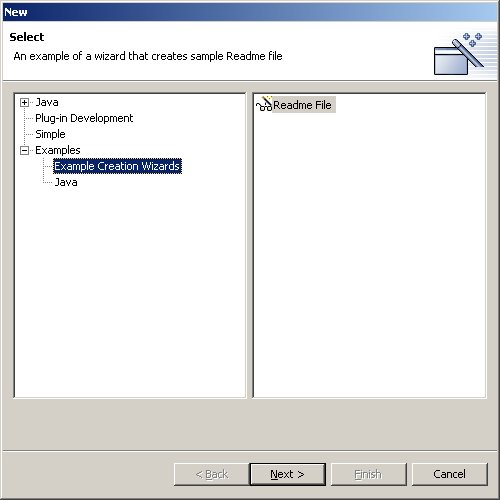 New wizard selection dialog with readme entries
