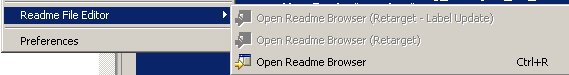 Readme File Editor menu with two grayed items and one enabled item