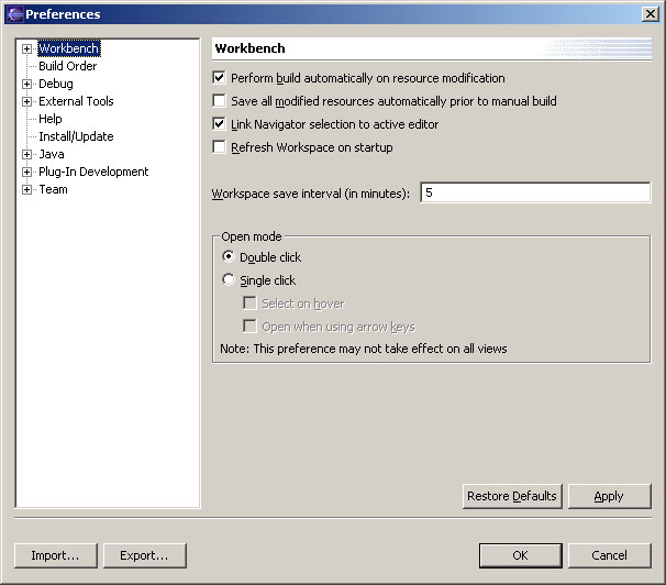 Preference dialog