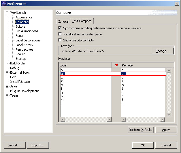Compare preference page