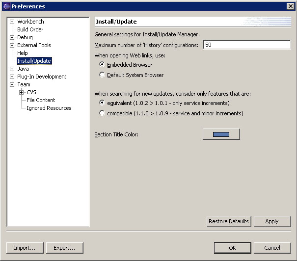 Install/Update Preference page