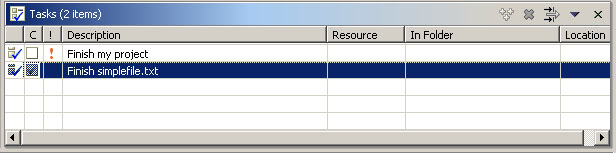 Picture of the Tasks view with two dummy tasks added to it.