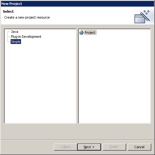 New project wizard