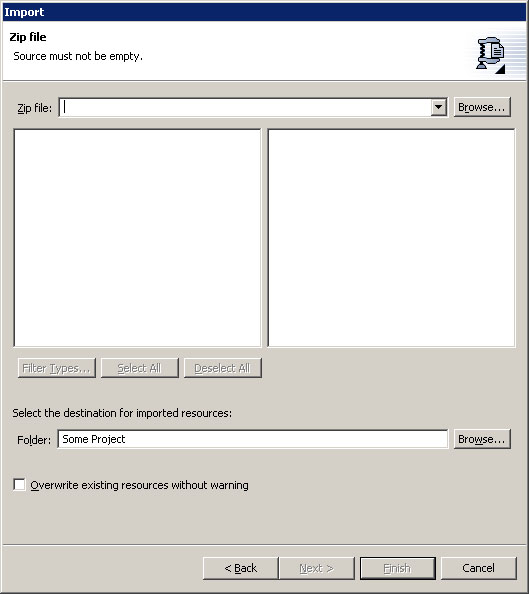 Zip file import wizard page