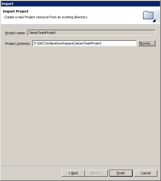 Existing project import wizard page