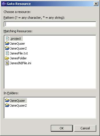 Goto Resource popup