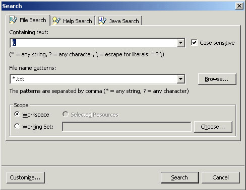 Search dialog
