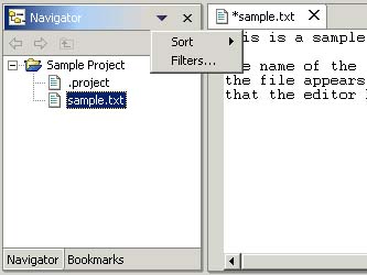 Navigator view menu, arrow pulldown