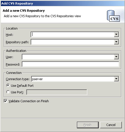 Add CVS Repository dialog