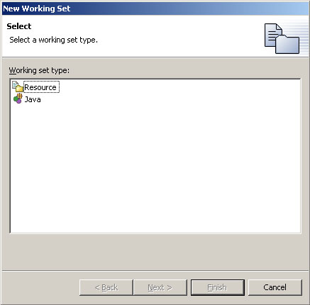 Picture of type selection page of new working set wizard