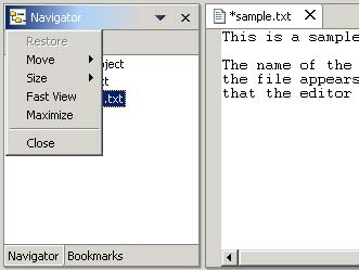 Navigator view menu, top left