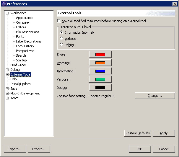 External tools preference page