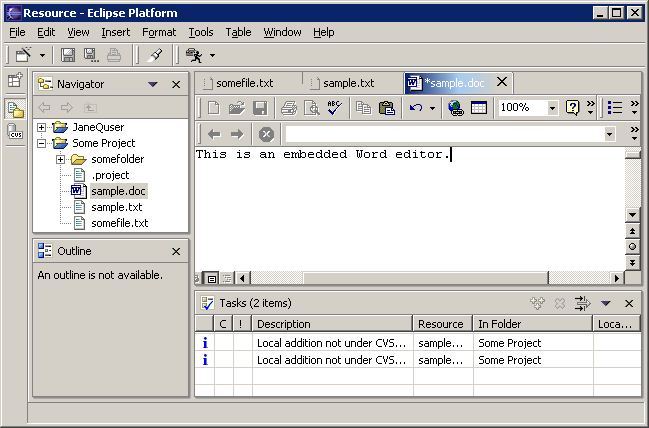 Workbench with OLE Editor