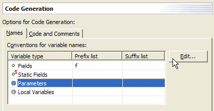 Name conventions preference page