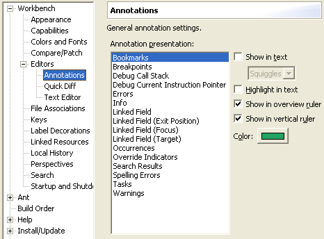 Annotations preference page