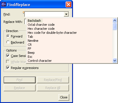 Find/Replace dialog