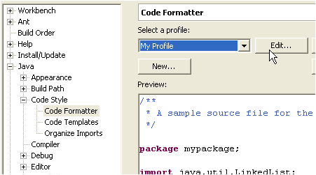 Code Formatter preference page