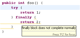 New diagnosis for finally blocks not completing normally