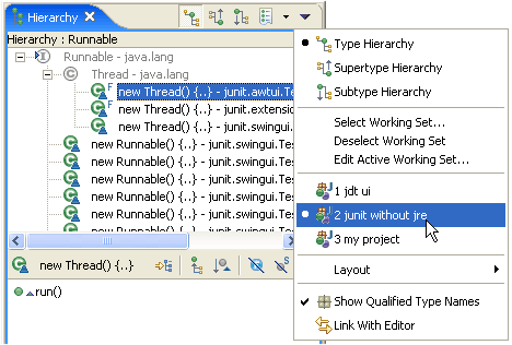 Type hierarchy view with enabled working set