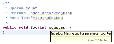 Problems detected in Javadoc