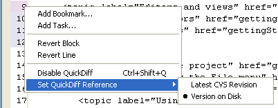 Revert changes using the margin's popup menu