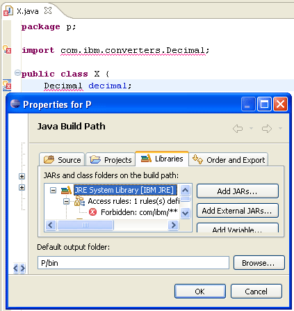 picture of Java Build Path properties dialog