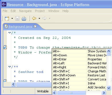 Screenshot of keybindings