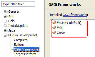 OSGi Frameworks Preference Page