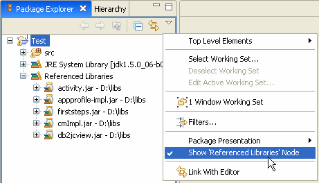 Screenshot of the package explorer with grouped libraries