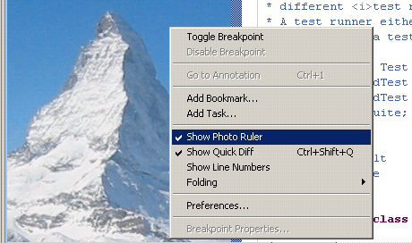 Screenshot showing a ruler to display photos along the Java editor