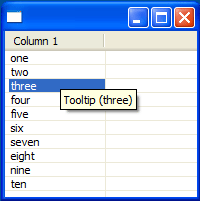 Tool tip on cell of table