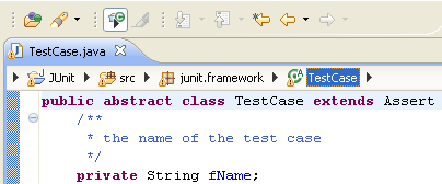 Picture showing the breadcrumb in the Java editor
