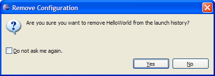 Confirmation dialog to remove an entry from the launch hsitory