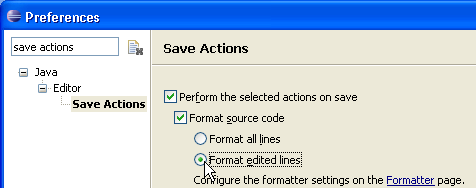 Save action preference page