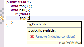 Problem hover with quick fix for dead code