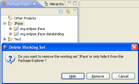 Delete working sets from a Package Explorer