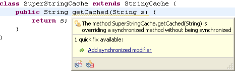 Problem hover with quick fix for missing synchronized modifier