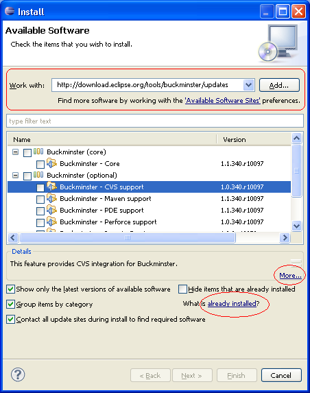 Available Software view in Install Wizard