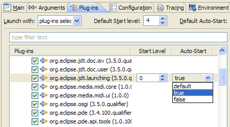 Use the Plug-ins tab to specify start levels