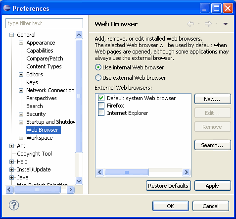 Web Browser preferences