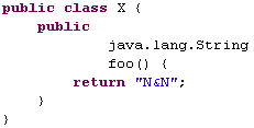 Java formatter example. The simple snippet with the formatted method declaration aligned.