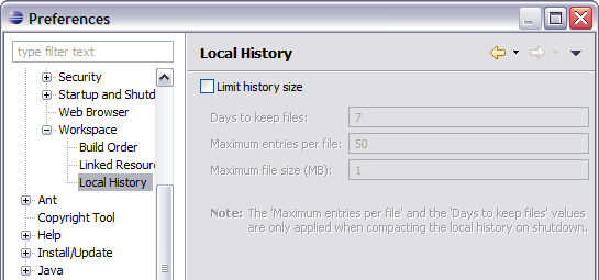 Limit history size