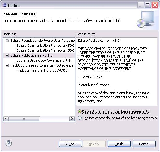 Install wizard license review page