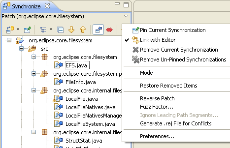 Patch options in Synchronize view
