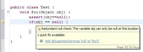Example of asserts included in null analysis
