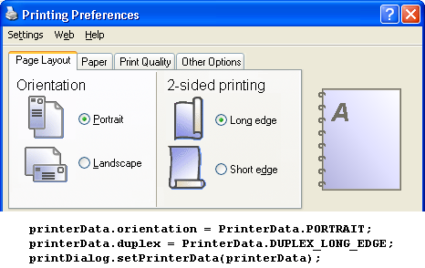 PrintDialog showing double-sided portrait printing that can be bound on the long edge